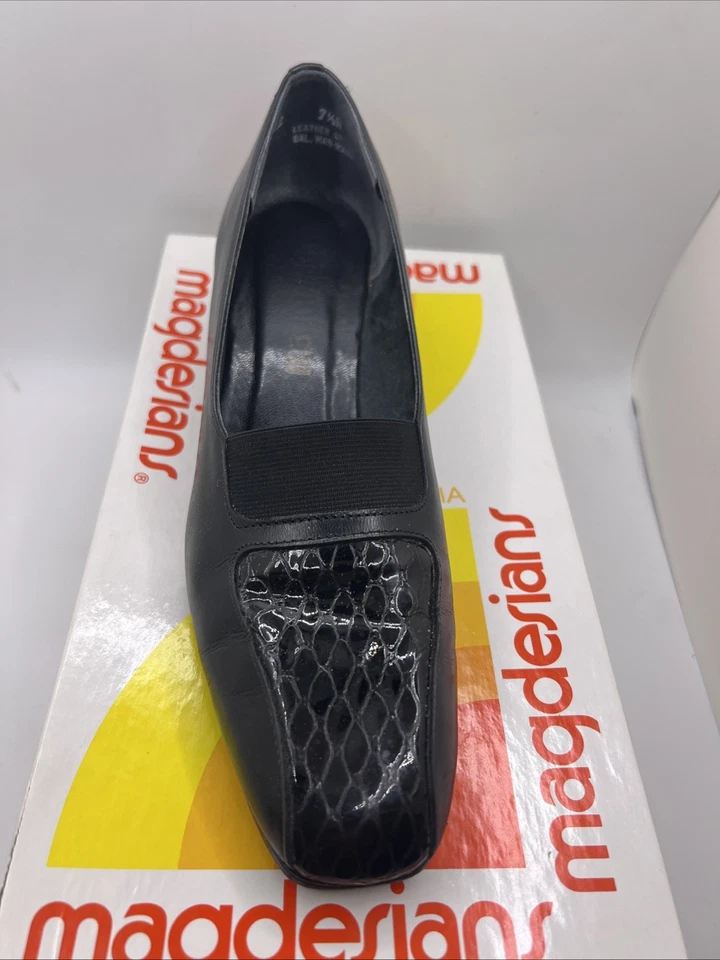 Magdesian Chunky Heels Loafer Womens Size 7.5 Black Leather Slip On Tillie-R - Image 2 of 4