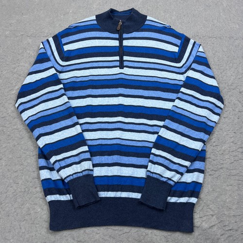 Peter Millar Pullover Herren mittelblau gestreift 1/4 Zip Pulli Baumwolle Kaschmir