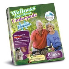Wellness Absorbent Underpad 30x36" Breathable Disp. 9500mL Capacity Non-Woven, 8