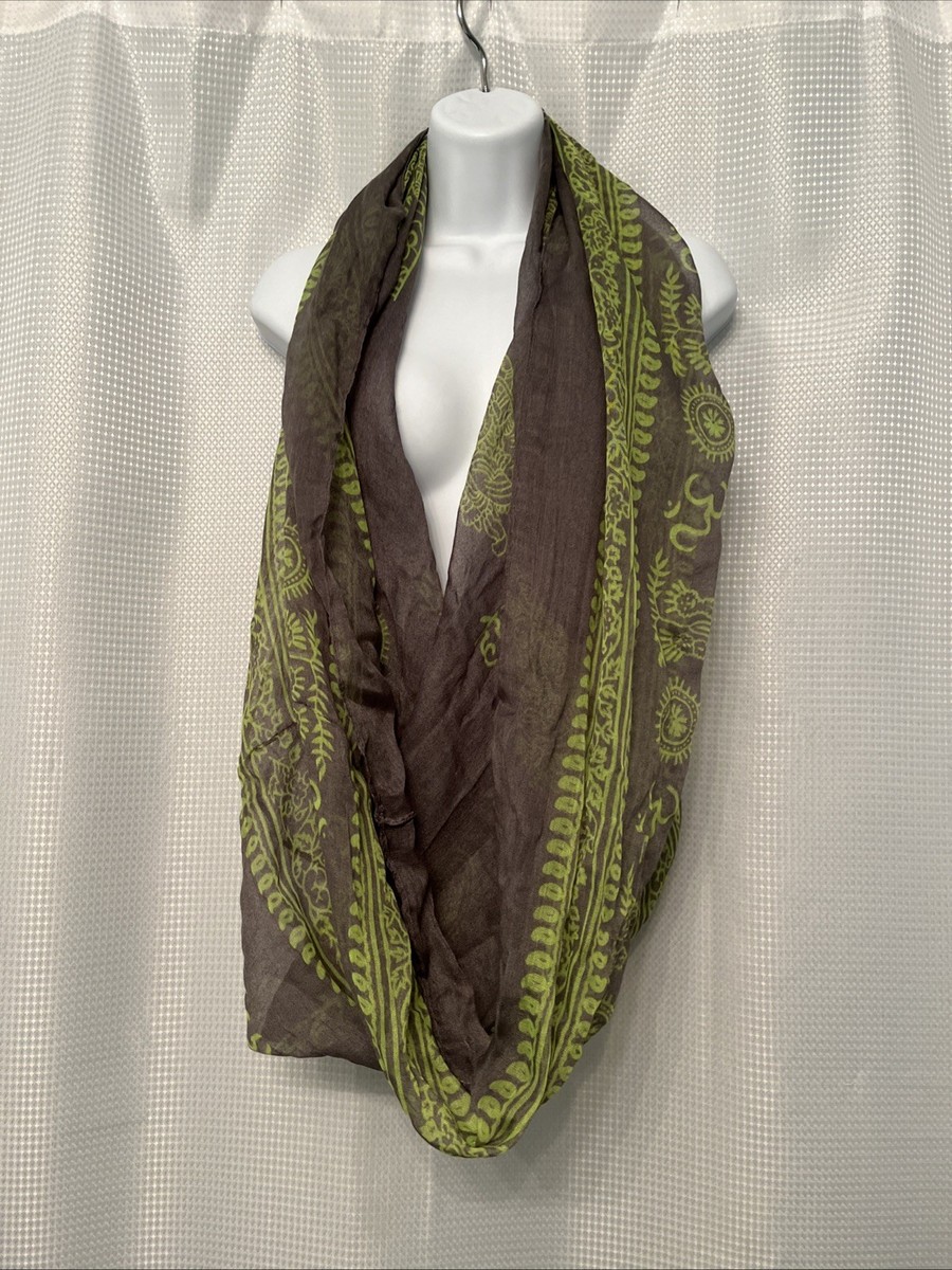 Fashion Infinity Scarf Shree Ganesh mantra prayer  33x44 Polyester  Green gray View 3