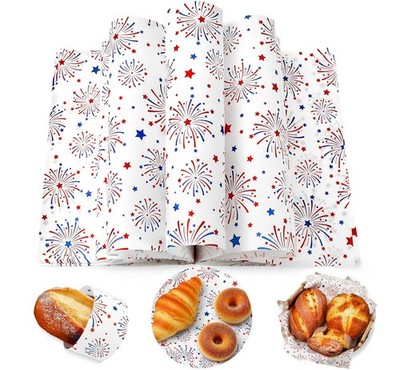 150 Pcs Patriotic Wax Paper Deli Wrap 250th Anniversary Red Blue Firework Star