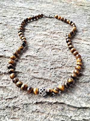 Halskette Tigerauge perlen Unendlichkeits Choker Stein geschenk Herren Damen