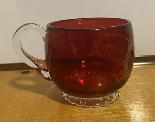 Antique EAPG "Hannah Cavanaugh" Ruby Glass Souvenir Etched Mug Cup 2 1/2" T - Picture 5 of 9