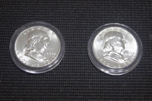 UNCIRCULATED 90% SILVER 1962 + 1963 D BEN FRANKLIN HALF DOLLARS FAST SHIPPING !!