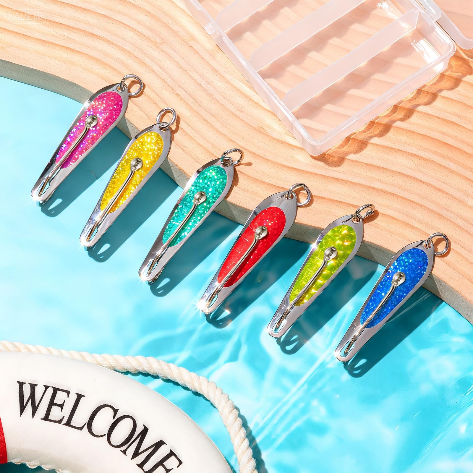 6 Pack Saltwater Fishing Spoons, 3 Inches Trolling Lures with Welded O-Ring 3... - Image 4