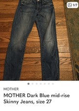 Mother Dark Blue Mid Rise Skinny Jeans Size 27