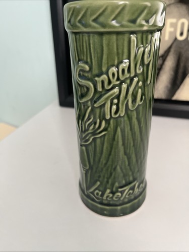 Vintage Harvey's Lake Tahoe "Sneaky Tiki" Mug Cup Green Ceramic 7” Tiki Bar - Picture 3 of 6