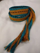 Item 81825:  Powder Horn Strap belt Turquois, Gold Brown  cotton 1.25"X46" long 