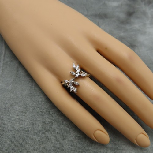 Anillo Vintage Plata Esterlina Cóctel Cristal Facetado Transparente Talla 9 Floral 356f - Imagen 5 de 10