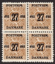 DENMARK 1918 SC #142 - MNH** Block, Perf 13, 27o on 68o cv $52.00  *Bay Stamps*
