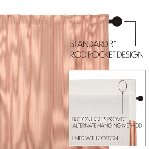 VHC Brands Shower Curtain Sawyer Mill Red Farmhouse 72x72 Ticking Stripe Bath - Picture 7 of 7