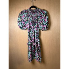 Roller Rabbit XXS Floral Print Dress Smocked Mini Short Sleeve Cotton Tie