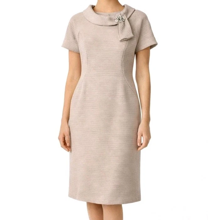 1950s 1960s Vintage R & K Knits Tuape Sand Shift Dress Rhinestone Broach #20
