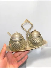 Vintage silver-plated condiment caddy or cruet set