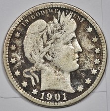 1901-o Barber Quarter.  Needs Expert Conservation to remove dirt.  Fine.  210651