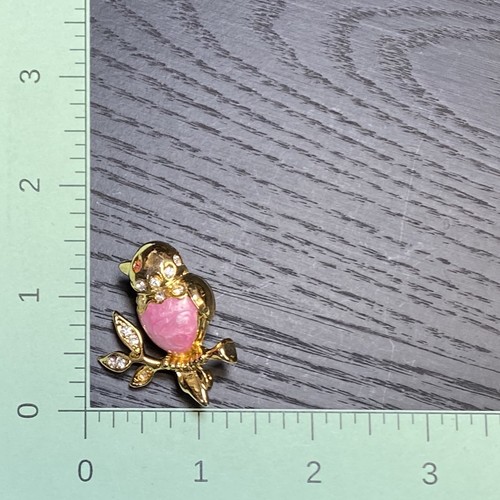 Pair of Vintage Bird Rhinestone Pave and Enamel Spring Bobble Brooch Pins - Picture 3 of 4