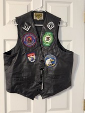Vintage Leather US Army Veterans Biker Best Size XL with Patches/Masonic