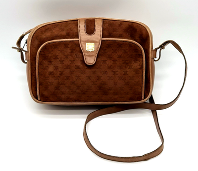 Celine Macadam Suede Camera Bag Brown Vintage Crossbody Adjustable