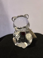 Fenton July Birthday Teddy Bear Figurine Clear Glass Red Heart Original Tag
