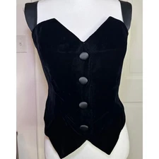 Oleg Cassini Black Tie Black Velvet Bustier, Size 12