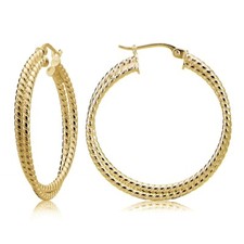 Gold Tone over Sterling Silver Intertwining Rope Hoop Earrings, 30mm