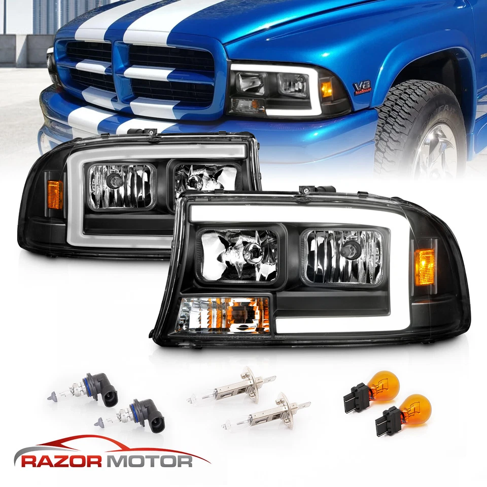 1998-2004 For Dodge Durango/Dakota Black Super Bright LED C Bar Headlights - Image 2 of 4