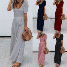 Women's Holiday Short Sleeve Maxi Playsuit Ladies Summer Fashion Casual Rompers