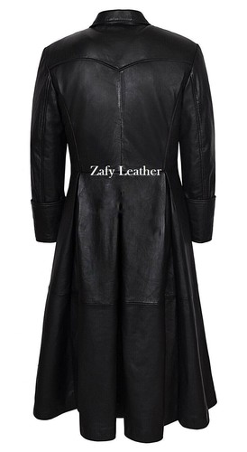 Brand New Luxury Genuine Handmade Men's Black Lambskin Leather Trench Long Coat - Picture 2 of 7