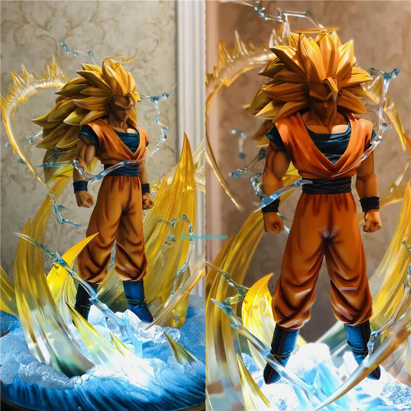 Goku Dragon Ball 18 Cm Sayajin 3 Ssj3 Com Led Na Base