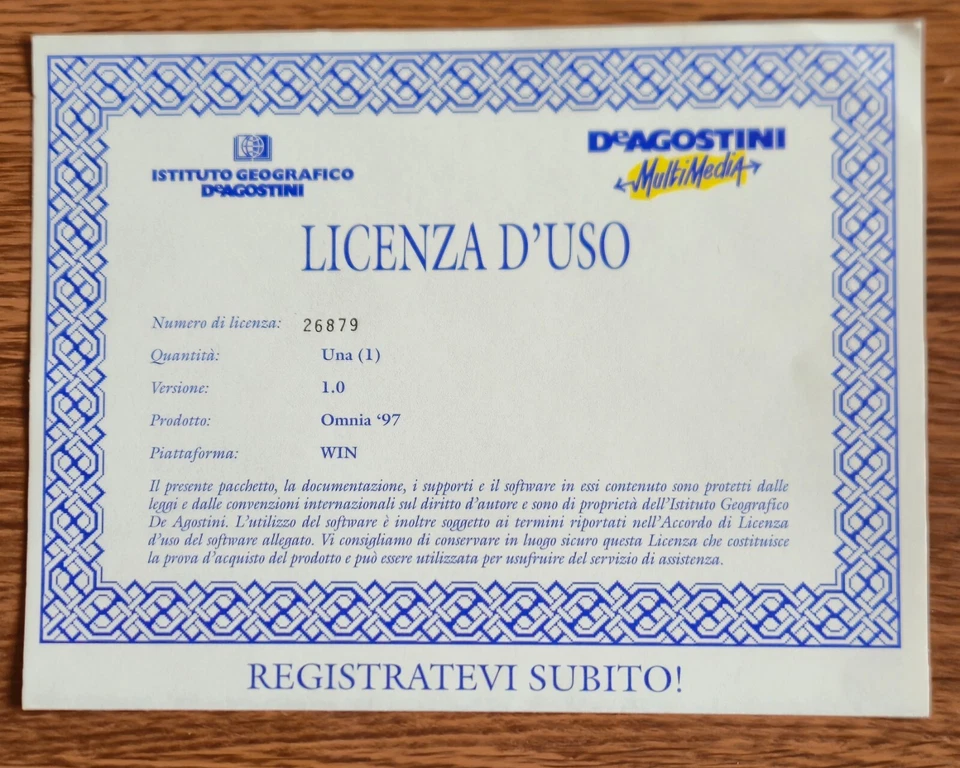 OMNIA '97 CD ROM-Licenza d'uso numerata. Per PC.Big Box.Perfetto, da collezione. - Immagine 2 di 4