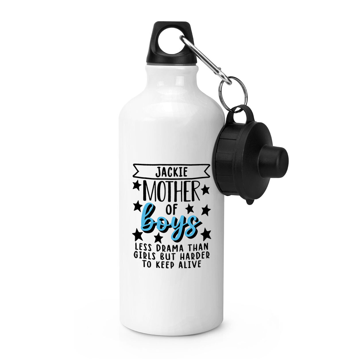 Personalised Mother Of Boys Less Drama Than Girls Sports Water Bottle Mum Day