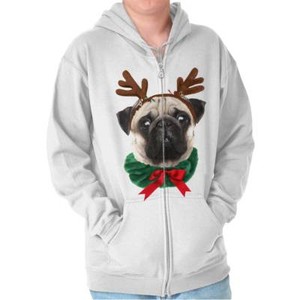 Reindeer Pug Christmas Holiday Santa Claus Adult Zip Hoodie Jacket Sweatshirt Ebay