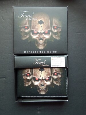 NWT Men's Tems Bi-fold Triple Skull Wallet I.D. Slot, 3 Card Slots, 3 Large Slot