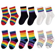 Unisex Toddler And Kids Striped Rainbow Crew Socks 5-7 Years Assorted 6 Pack