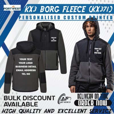 Personalised Custom Printed Portwest Borg Fleece KX371 Jacket Modern Fit PW511