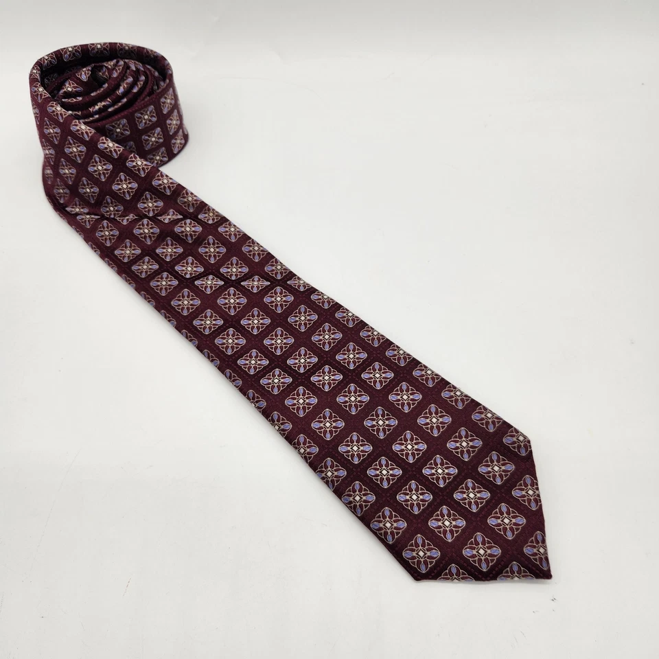 Black Brown 1826 Tie Red Geometric Foulard Pattern Mens Necktie 100% Silk EUC  - Image 3 of 4
