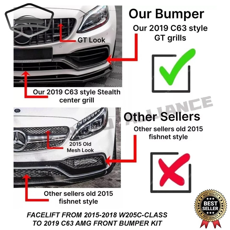Kit de parachoques delantero Facelift para Mercedes Benz Clase W205 C 2015-18 para 2019 C63 AMG Foto 4 de 4