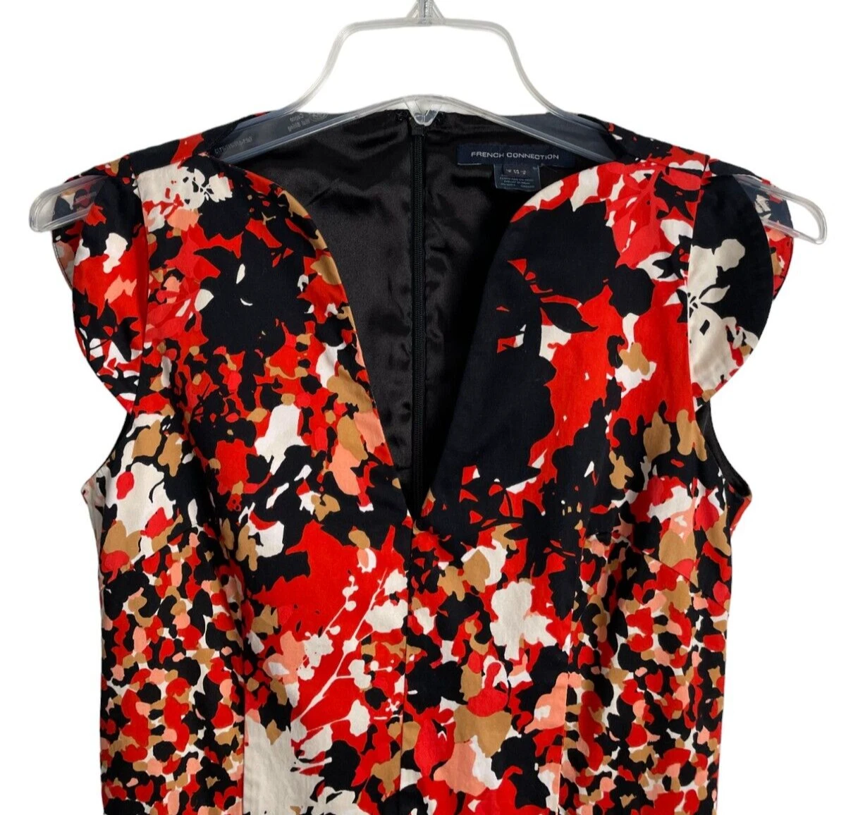 VETEMENTS Abito French Connection nero stampa floreale tubino cappuccio manica lunghezza ginocchio tg 2