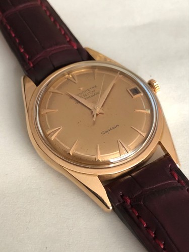 Zenith Watch Captain Chronometer Auto 18k Rose Gold case/dial BespokeStrap 1960