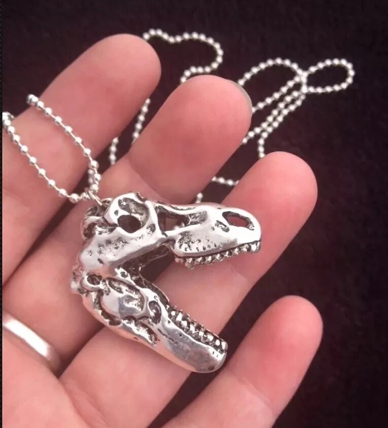 T Rex DINOSAUR SKULL pendant LONG NECKLACE 30