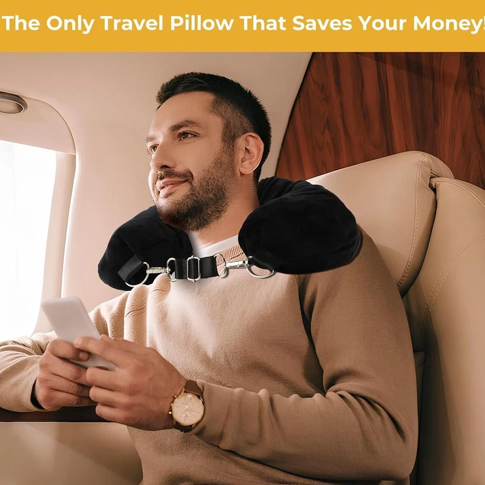 Velvet Stuffable Travel Neck Pillow with Hidden Storage Compartment