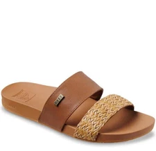 REEF WOMEN'S BANDED HORIZON SLIDE SANDALS CUSHIONED sz 5 M, 11 M NATURAL BC17037