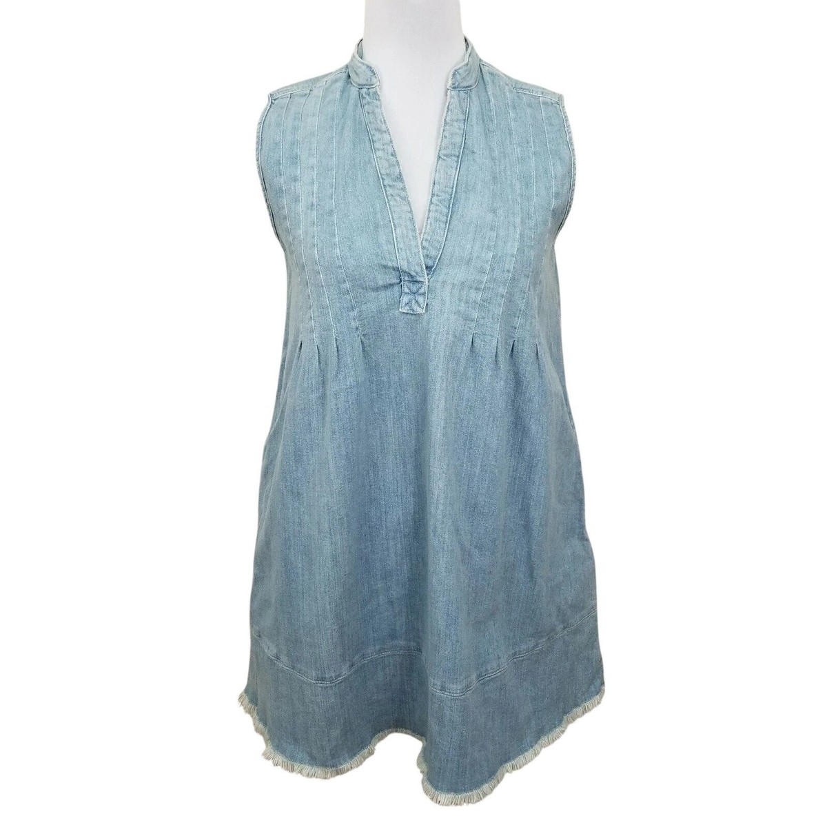 Current Elliott Size 0 The Sleeveless Tuck Denim Dress Sleeveless Raw Hem  Summer | eBay