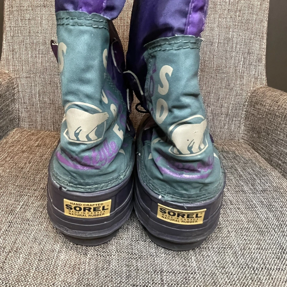 Винтажные женские зимние сапоги Sorel фристайл размер 8 зеленые фиолетовые высокие 90-е без шнурков - Изображение 2 из 4