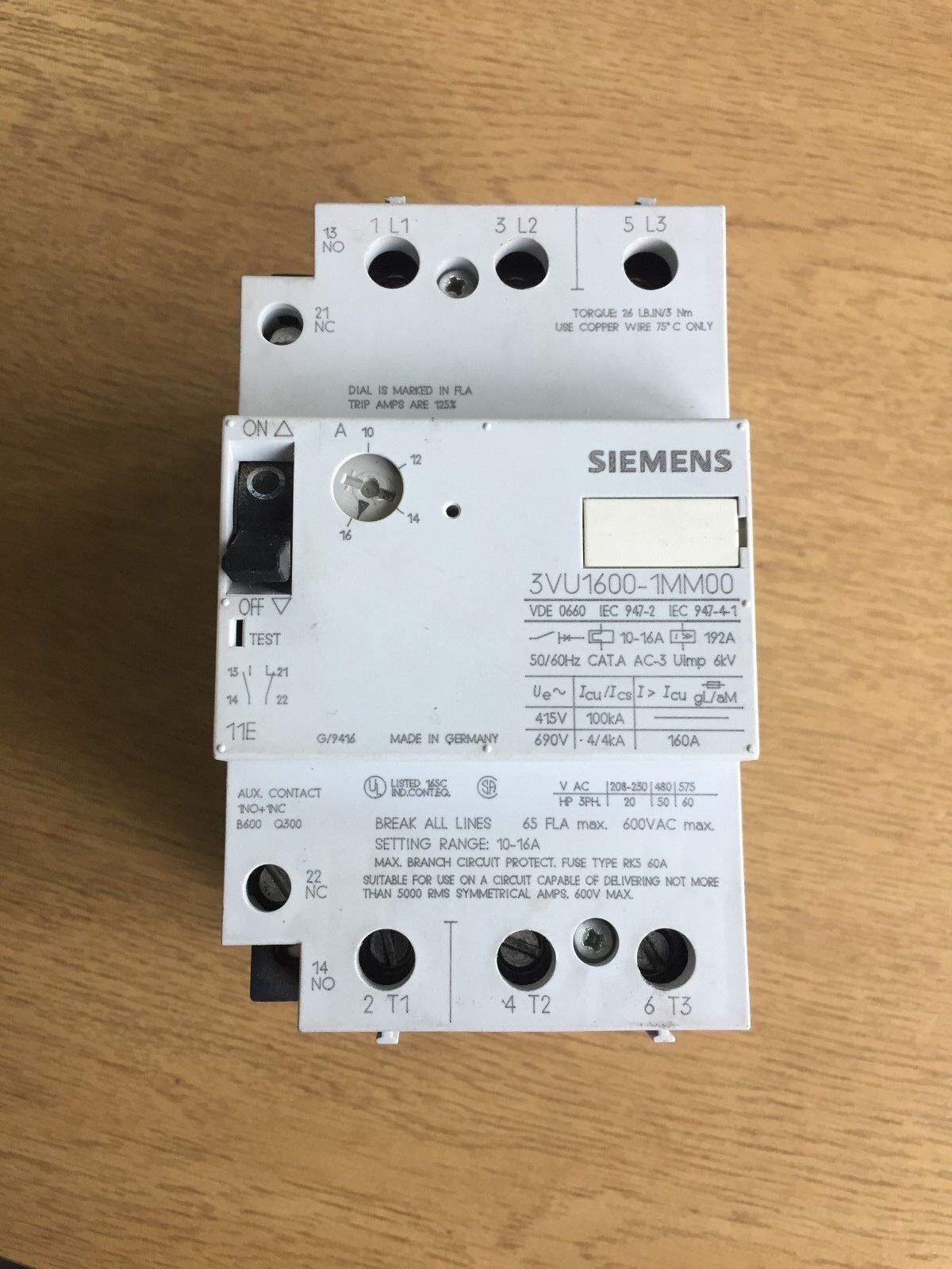 Contacteur Siemens 3TA21 Bobine 220V 50Hz Avec Relais Thermique 3UA4101-OS, Occasion - Démarrage Moteur