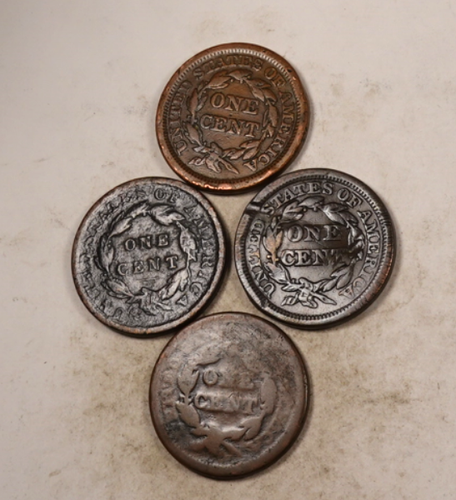 1833+1846+1851+1853 Coronet Head + Braided Hair Large Cent Lot- 4 Coin Set#LCL84 - Imagen 2 de 3