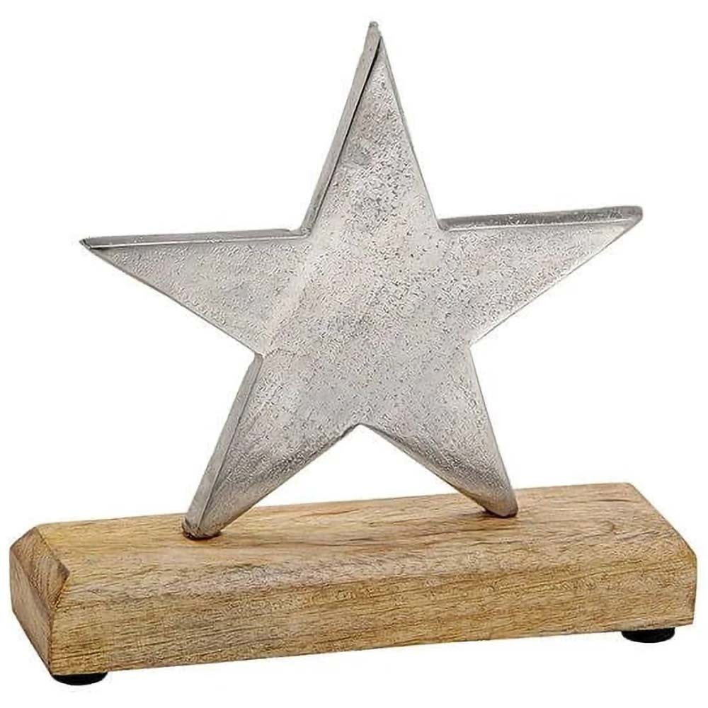 Deko Weihnachtsstern silber aus Metall auf Holzsockel Weihnachtsdeko 18cm |  eBay.de