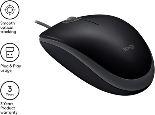 Logitech B110 Wired USB Mouse, Silent Buttons, Comfortable Einzelpack, Black - Picture 6 of 7