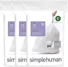 Image of Simplehuman CW0252 Code C Custom Fit Bin Liner Bulk Pack, White Plastic (3 Pack
