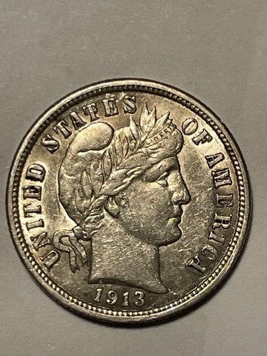 1913 Barber Dime, Sharp & Original Mint State Nice Lustrous Unc BU uncirculated
